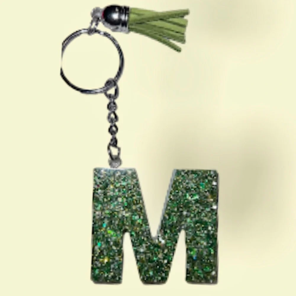 letter M glitter resin keychain, will add any‎ name!